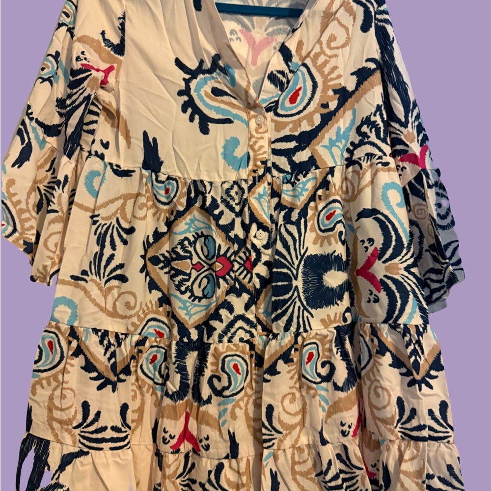 Bohemian Patterned Button-Down Dress
